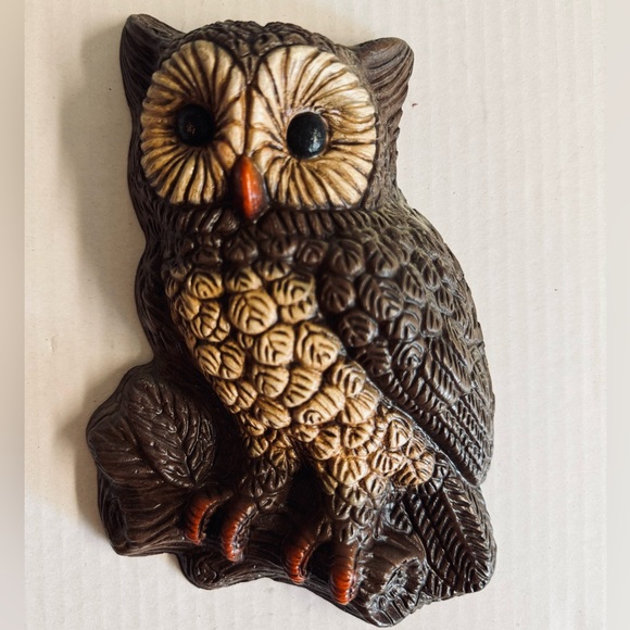 Set of 4 Vtg.70s HOMCO whimsical adorable hanging 3D brown owls.Made of resin. - Picture 6 of 8